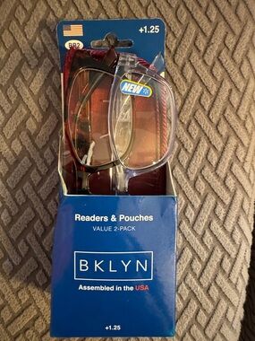 Bklyn Albee +1.25 Womens Plastic Reading Glasses &Pouches Value Pack, 2 Ea